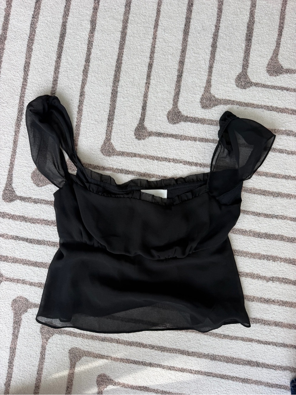 Reformation Black Sheer Ruffle-Trim Camisole